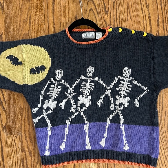 Belle Pointe vintage dancing skeletons full moon bats size large - Picture 6 of 9